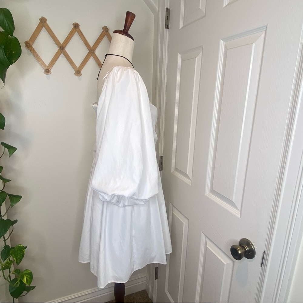 FORE Shirred Wrap-Effect Cotton Mini White Dress - Picture 5 of 12